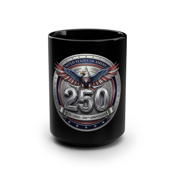 The Unbranded Brand Other - 250th USofA Semiquincentennial Anniversary |15oz Black Ceramic Mug  Eagle Emblem